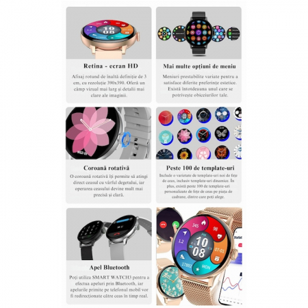 Ceas Smartwatch VarioShop®, Monitorizare Ritm Cardiac, Tensiune Arteriala, Multisport, Compatibil Android si iOS, Ecran IPS 1.19 inch, Bluetooth 5.0, Impermeabil, Baterie 200mAh, Elegant, Auriu [1]