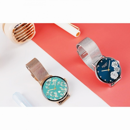 Ceas Smartwatch VarioShop®, Monitorizare Ritm Cardiac, Tensiune Arteriala, Multisport, Compatibil Android si iOS, Ecran IPS 1.19 inch, Bluetooth 5.0, Impermeabil, Baterie 200mAh, Elegant, Auriu [17]