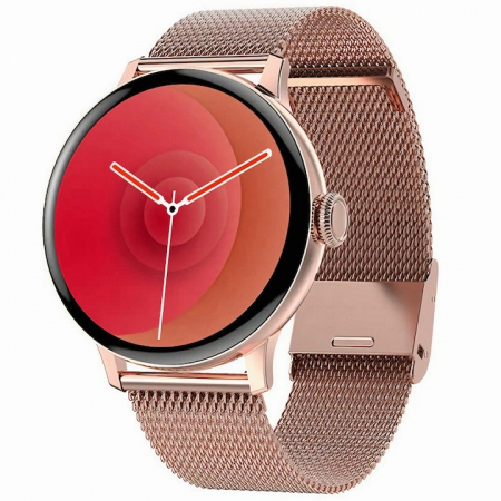 Smartwatch - Ceas Smartwatch VarioShop®, Monitorizare Ritm Cardiac, Tensiune Arteriala, Multisport, Compatibil Android si iOS, Ecran IPS 1.19 inch, Bluetooth 5.0, Impermeabil, Baterie 200mAh, Elegant, Auriu