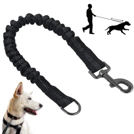 Plimbare & Transport - Centura de siguranta auto pentru animale VarioShop®, amortizor de socuri, fire reflectorizante, reglabila, elastica, 95 cm, Negru
