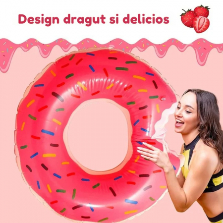 Colac de inot gonflabil pentru copii in forma de gogoasa VarioShop®, accesoriul perfect pentru distractie si siguranta in apa, 50 cm, Roz [2]