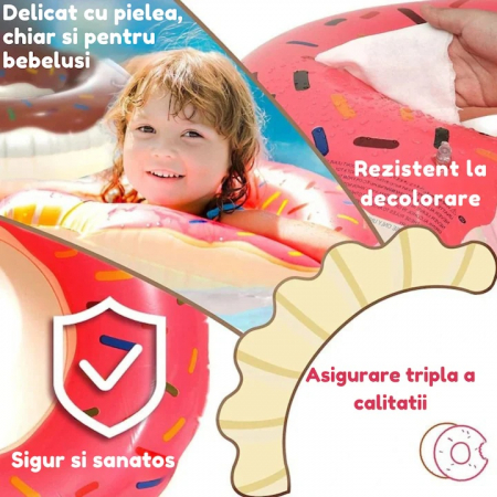 Colac de inot gonflabil pentru copii in forma de gogoasa VarioShop®, accesoriul perfect pentru distractie si siguranta in apa, 50 cm, Roz [3]