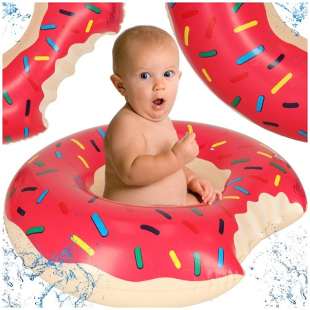 Colac de inot gonflabil pentru copii in forma de gogoasa VarioShop®, accesoriul perfect pentru distractie si siguranta in apa, 50 cm, Roz [5]