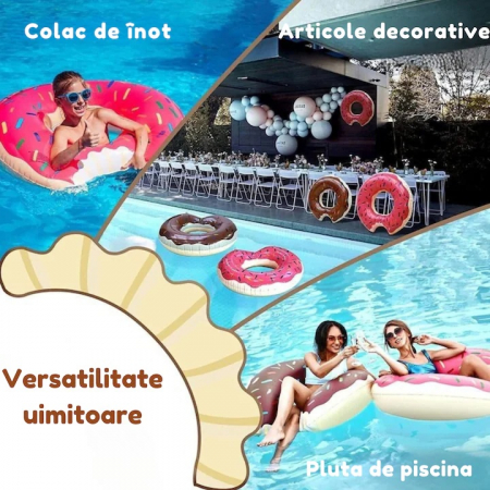 Colac de inot gonflabil pentru copii in forma de gogoasa VarioShop®, accesoriul perfect pentru distractie si siguranta in apa, 50 cm, Roz [1]