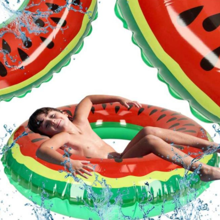 Jucarii, Copii & Bebe - Colac de inot VarioShop®, model pepene verde 80 cm, design unic, usor de umflat si transportat, ideal pentru plaja, piscina si petreceri acvatice, Rosu