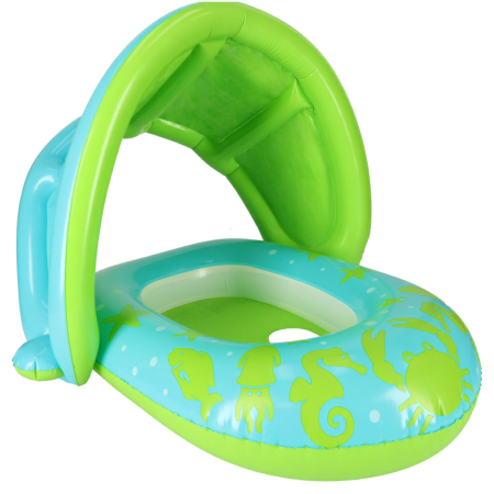 Plajă & Piscină - Colac gonflabil copii 1-2 ani VarioShop®, cu protectie solara si scaun, verde-albastru