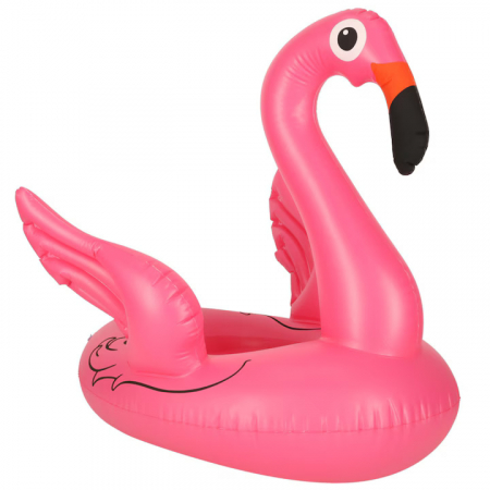 Colac gonflabil pentru copii VarioShop®, in forma de flamingo, jucarie din PVC, cu aripioare laterale ca manere si gauri pentru picioare, ideal pentru piscina, mare sau lac, Roz [5]