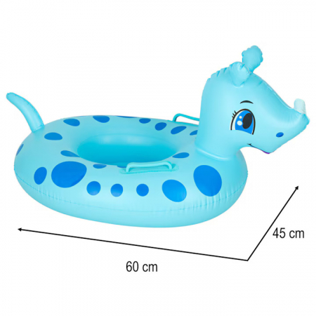 Colac gonflabil tip ponton pentru copii VarioShop®, in forma de rinocer, jucarie acvatica din PVC durabil, cu scaun si manere laterale, ideala pentru piscina sau vacante la mare, Albastru [2]