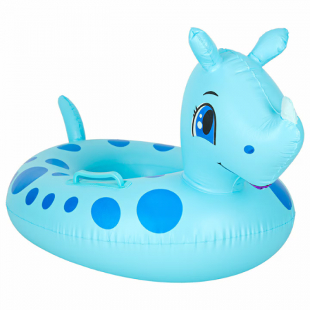 Colac gonflabil tip ponton pentru copii VarioShop®, in forma de rinocer, jucarie acvatica din PVC durabil, cu scaun si manere laterale, ideala pentru piscina sau vacante la mare, Albastru [4]