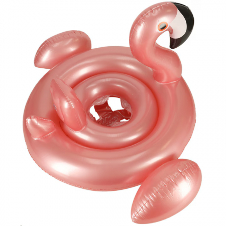 Colac inot pentru copii VarioShop®, model flamingo, diametru 60 cm, din PVC durabil, cu orificii pentru picioare, design atragator, ideala pentru joaca, relaxare, invatarea inotului, Roz [4]