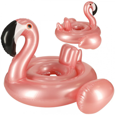 Colac inot pentru copii VarioShop®, model flamingo, diametru 60 cm, din PVC durabil, cu orificii pentru picioare, design atragator, ideala pentru joaca, relaxare, invatarea inotului, Roz [1]