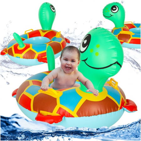 Colaci, ochelari si accesorii inot - Colac ponton gonflabil pentru copii VarioShop®, in forma de testoasa, jucarie acvatica din PVC cu manere laterale, ideala pentru piscina, mare sau lac, Multicolo