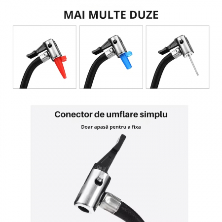 Compresor auto 12V VarioShop®, Ideal pentru umflarea tuturor tipurilor de anvelope auto, motociclete, biciclete, mingi, saltele, 150PSI/10BAR, 120W [4]