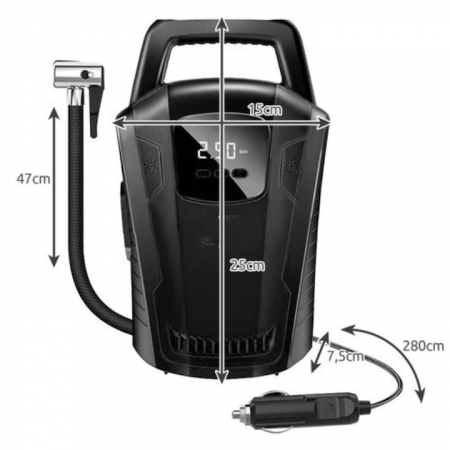Compresor auto 12V VarioShop®, Ideal pentru umflarea tuturor tipurilor de anvelope auto, motociclete, biciclete, mingi, saltele, cu afisaj led, manometrul electronic si lumina, furtun de aer 47 cm lun [9]