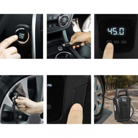 Compresor auto 12V VarioShop®, Ideal pentru umflarea tuturor tipurilor de anvelope auto, motociclete, biciclete, mingi, saltele, cu afisaj led, manometrul electronic si lumina, furtun de aer 47 cm lun [1]