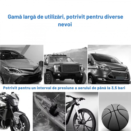 Compresor auto portabil VarioShop®, 12V, 150 PSI, 10 BAR, cu manometru si accesorii pentru umflat roti, mingi si saltele gonflabile, 16 x 15 cm [1]