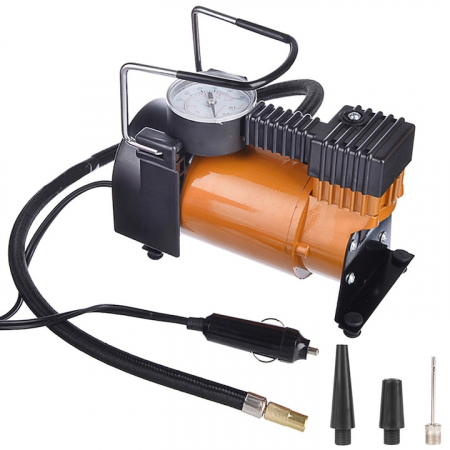 Auto & Moto - Compresor auto portabil VarioShop®, 12V, 150 PSI, 10 BAR, cu manometru si accesorii pentru umflat roti, mingi si saltele gonflabile, 16 x 15 cm