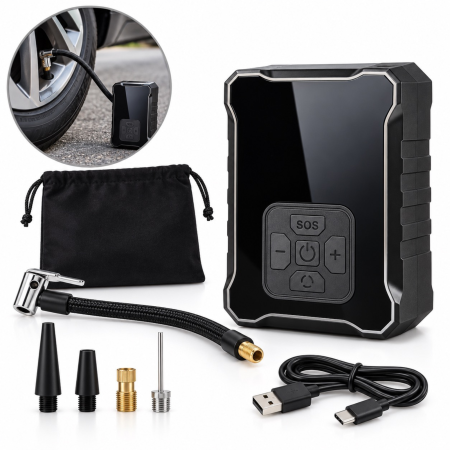 Auto & Moto - Compresor auto portabil VarioShop®, pentru umflarea anvelopelor si mingilor, presiune reglabila pana la 150 PSI, oprire automata, acumulator 3600 mAh, afisaj digital, 12 x 8,5 x 5 cm