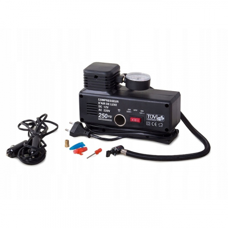 Compresor auto VarioShop®, 12v/220V, 17 bar, cu indicator de presiune, Ideal pentru pomparea rotilor auto, mingilor, saltelelor, Constructie fiabila, durabila si usor de utilizat, Negru [12]