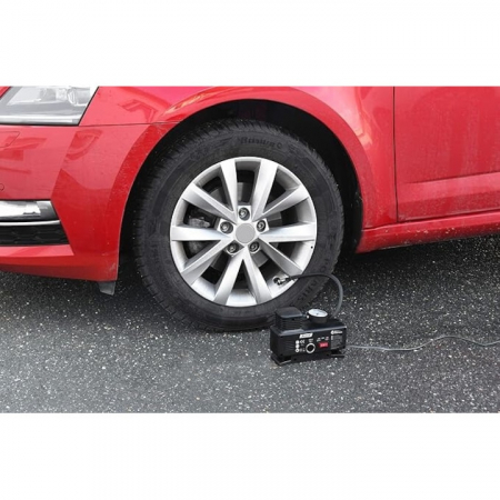 Compresor auto VarioShop®, 12v/220V, 17 bar, cu indicator de presiune, Ideal pentru pomparea rotilor auto, mingilor, saltelelor, Constructie fiabila, durabila si usor de utilizat, Negru [3]