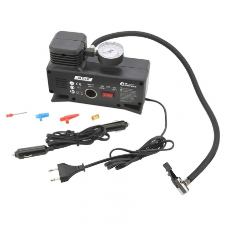 Compresor auto VarioShop®, 12v/220V, 17 bar, cu indicator de presiune, Ideal pentru pomparea rotilor auto, mingilor, saltelelor, Constructie fiabila, durabila si usor de utilizat, Negru [4]