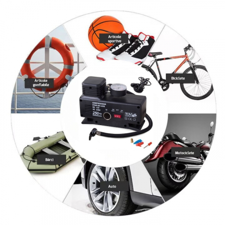 Compresor auto VarioShop®, 12v/220V, 17 bar, cu indicator de presiune, Ideal pentru pomparea rotilor auto, mingilor, saltelelor, Constructie fiabila, durabila si usor de utilizat, Negru [1]