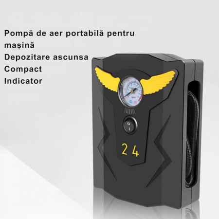 Compresor auto VarioShop®, Ideal pentru umflarea tuturor tipurilor de anvelope auto, motociclete, biciclete, mingi, saltele, 150PSI/10BAR, 120W, 19 x 15 x 5 cm, Negru [3]