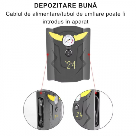 Compresor auto VarioShop®, Ideal pentru umflarea tuturor tipurilor de anvelope auto, motociclete, biciclete, mingi, saltele, 150PSI/10BAR, 120W, 19 x 15 x 5 cm, Negru [1]