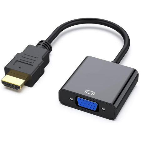 Convertor HDMI la VGA VarioShop®, unidirectional, suport HDPC, cablu adaptor audio si video, adaptor digital in analog pentru laptop, PC, proiector, receiver TV, PS3, 20 cm, Negru