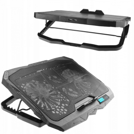 Cooler pentru laptop VarioShop®, compatibilitate 12 - 17 inch, iluminare LED, 4 nivele de inaltime, 4 ventilatoare, 15 dBA, 39 x 28 cm, Negru/Albastru [10]