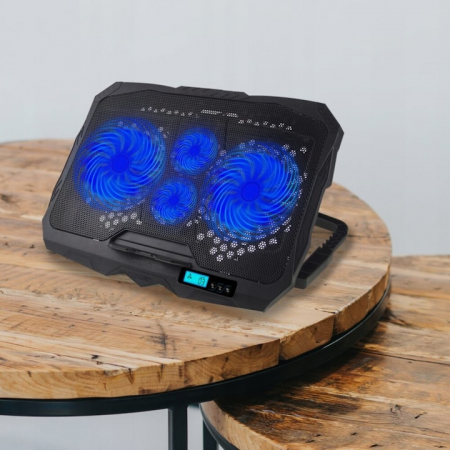 Cooler pentru laptop VarioShop®, compatibilitate 12 - 17 inch, iluminare LED, 4 nivele de inaltime, 4 ventilatoare, 15 dBA, 39 x 28 cm, Negru/Albastru [2]
