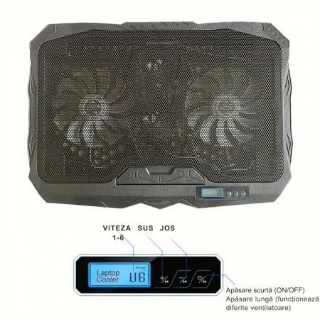 Cooler pentru laptop VarioShop®, compatibilitate 12 - 17 inch, iluminare LED, 4 nivele de inaltime, 4 ventilatoare, 15 dBA, 39 x 28 cm, Negru/Albastru [8]