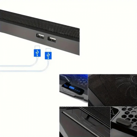 Cooler pentru laptop VarioShop®, compatibilitate 12 - 17 inch, iluminare LED, 4 nivele de inaltime, 4 ventilatoare, 15 dBA, 39 x 28 cm, Negru/Albastru [5]