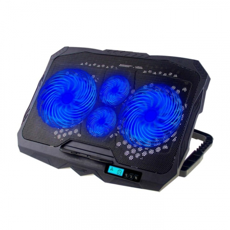 Laptopuri si accesorii - Cooler pentru laptop VarioShop®, compatibilitate 12 - 17 inch, iluminare LED, 4 nivele de inaltime, 4 ventilatoare, 15 dBA, 39 x 28 cm, Negru/Albastru