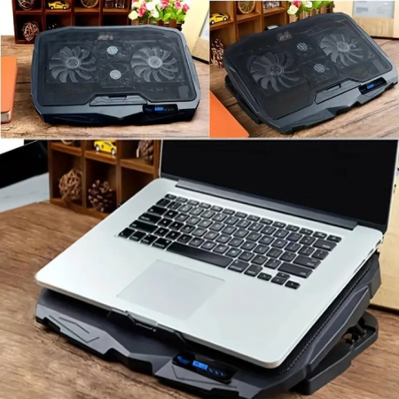 Cooler pentru laptop VarioShop®, compatibilitate 12 - 17 inch, iluminare LED, 4 nivele de inaltime, 4 ventilatoare, 15 dBA, 39 x 28 cm, Negru/Albastru [3]