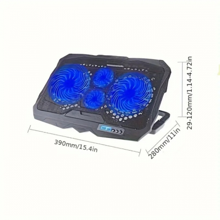 Cooler pentru laptop VarioShop®, compatibilitate 12 - 17 inch, iluminare LED, 4 nivele de inaltime, 4 ventilatoare, 15 dBA, 39 x 28 cm, Negru/Albastru [12]