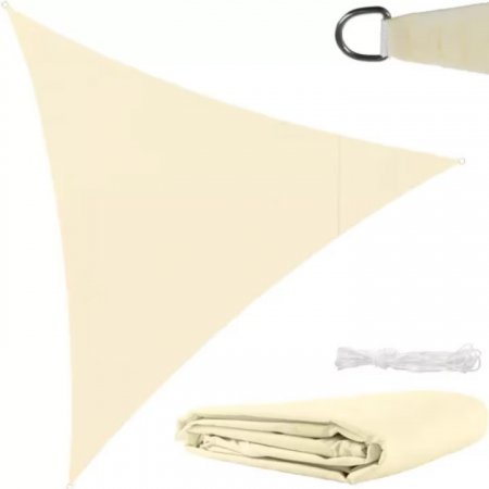Copertina impermeabila pentru soare 3 x 3 x 3 cm VarioShop®, copertina triunghiulara, cu agatatoare, densitate 120 g/mp, Crem [15]