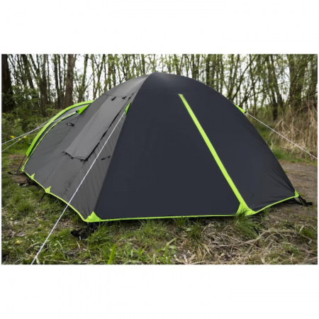Cort camping VarioShop®, 3 persoane, fereastra ventilatie, plasa tantari, buzunare interioare, 380 x 120 x 220 cm, Negru/Verde [2]