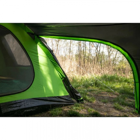 Cort camping VarioShop®, 3 persoane, fereastra ventilatie, plasa tantari, buzunare interioare, 380 x 120 x 220 cm, Negru/Verde [7]