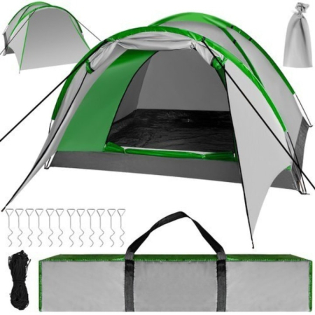 Sport, Travel & Plajă - Cort camping, VarioShop®, 4 persoane, tip igloo, impermeabil, usor de montat, husa de transport, plasa de tantari si ventilatie superioara, 320 x 200 x 140 cm, Verde/Gri