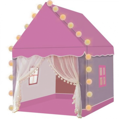 Cort casa de joaca pentru copii VarioShop®, cu lumina decorativa, ferestre, ideal pentru camera, gradina sau picnic, 130 x 100 x 115 x cm, Roz [3]