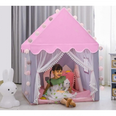 Casute si corturi copii - Cort casa de joaca pentru copii VarioShop®, cu lumina decorativa, ferestre, ideal pentru camera, gradina sau picnic, 130 x 100 x 115 x cm, Roz