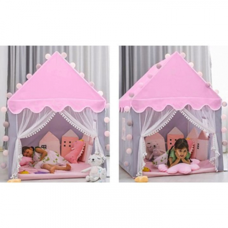Cort casa de joaca pentru copii VarioShop®, cu lumina decorativa, ferestre, ideal pentru camera, gradina sau picnic, 130 x 100 x 115 x cm, Roz [2]