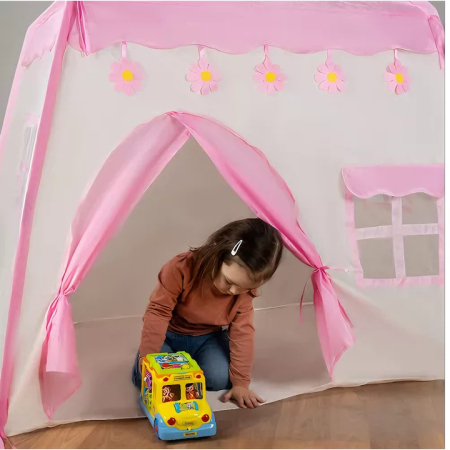 Cort de joaca pentru copii cu lumini VarioShop®, casuta cu lumini si ferestre, inaltime 126 cm, latime 130 cm, Roz [4]