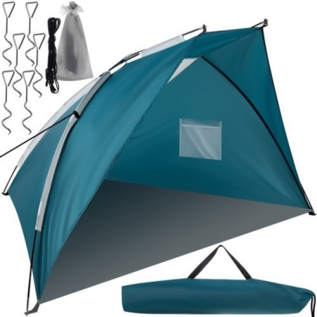 Camping - Cort de plaja VarioShop®, turistic, montare rapida, protectie UV si rezistent la vant, 220 x 120 x 120 cm, Alb/Turcoaz