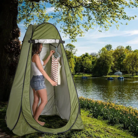 Accesorii camping si drumetii - Cort dus camping VarioShop®, pliabil, 185 cm, montare rapida, rezistent la apa, cu geanta transport, ideal pentru plaja si outdoor, verde