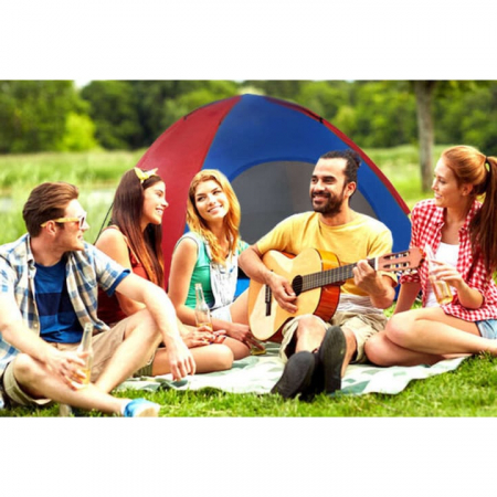 Cort pentru camping VarioShop®, potrivit pentru 2-4 persoane, impermeabil, protectie anti-insecte, husa de ploaie, compact, pliabil, 190 x 190 x 123 cm, Rosu/Albastru [1]