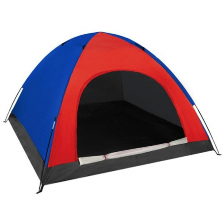 Cort pentru camping VarioShop®, potrivit pentru 2-4 persoane, impermeabil, protectie anti-insecte, husa de ploaie, compact, pliabil, 190 x 190 x 123 cm, Rosu/Albastru [3]