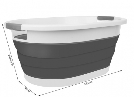 Cos Pentru Rufe Pliabil Multifunctional VarioShop®, Dimensiuni 38 x 53 x6/15/24 cm, Inaltime reglabila pe 3 nivele, Material Silicon-Plastic, Capacitate 25L, Echipat cu Manere pentru Transport, Gri si [1]