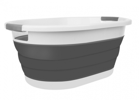 Cos Pentru Rufe Pliabil Multifunctional VarioShop®, Dimensiuni 38 x 53 x6/15/24 cm, Inaltime reglabila pe 3 nivele, Material Silicon-Plastic, Capacitate 25L, Echipat cu Manere pentru Transport, Gri si [26]